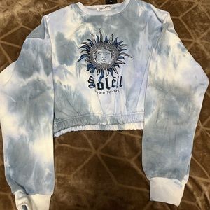 Tye dye blue long sleeve sweater cinched crop top
